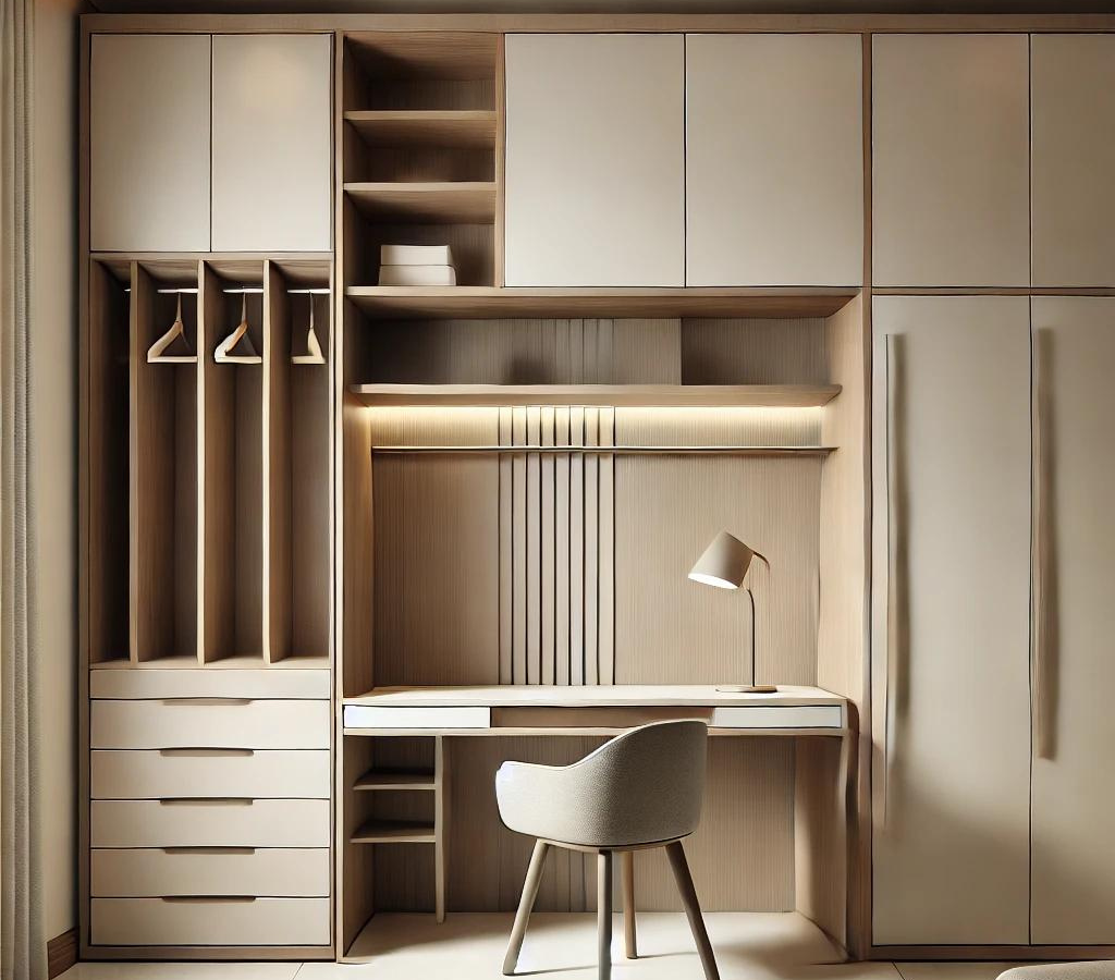 Modern Wardrobe With Study Table Designs