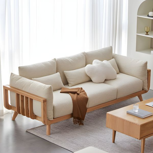 Minimalist Teak Sofa with Upholstered Cushions