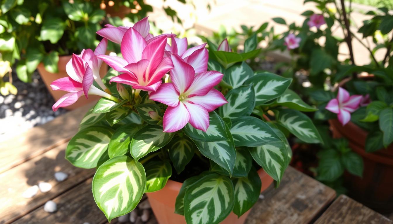 rosa do deserto variegata em vaso