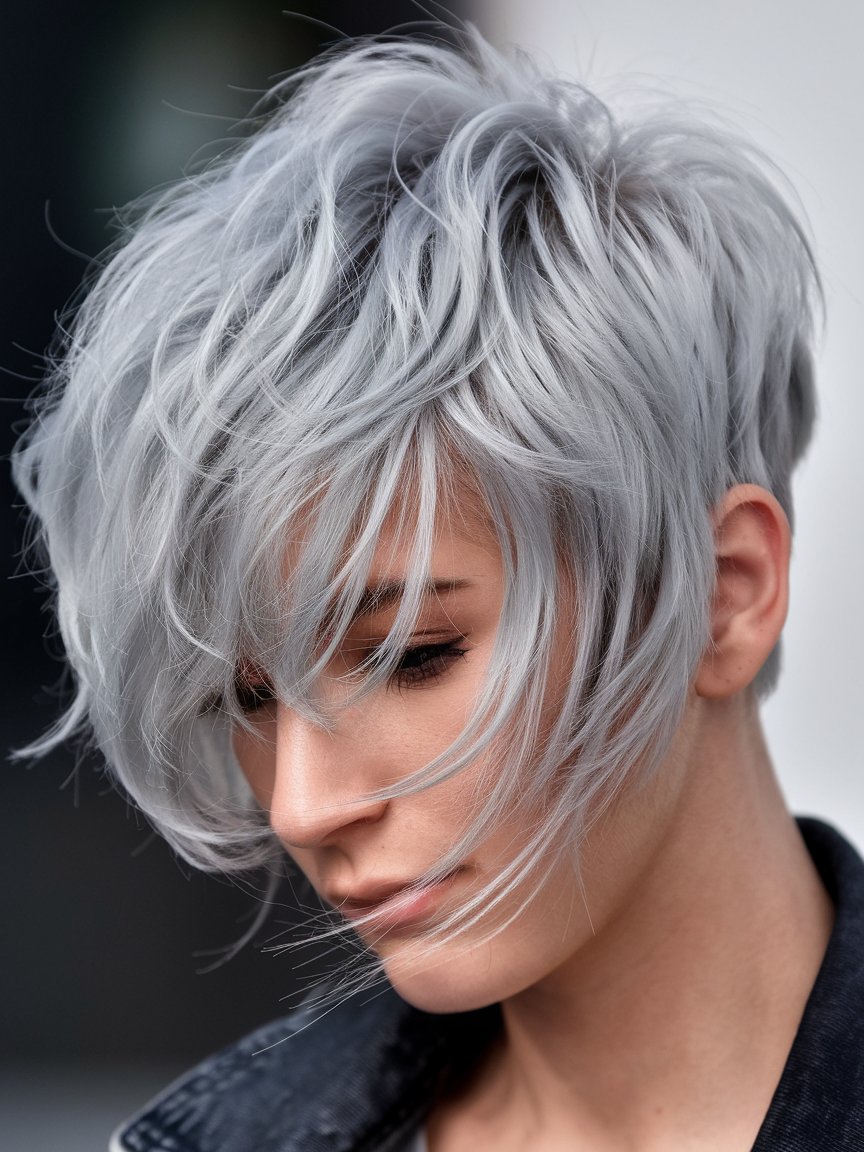 29. Silver Pixie with Bangs and Tapered Sides