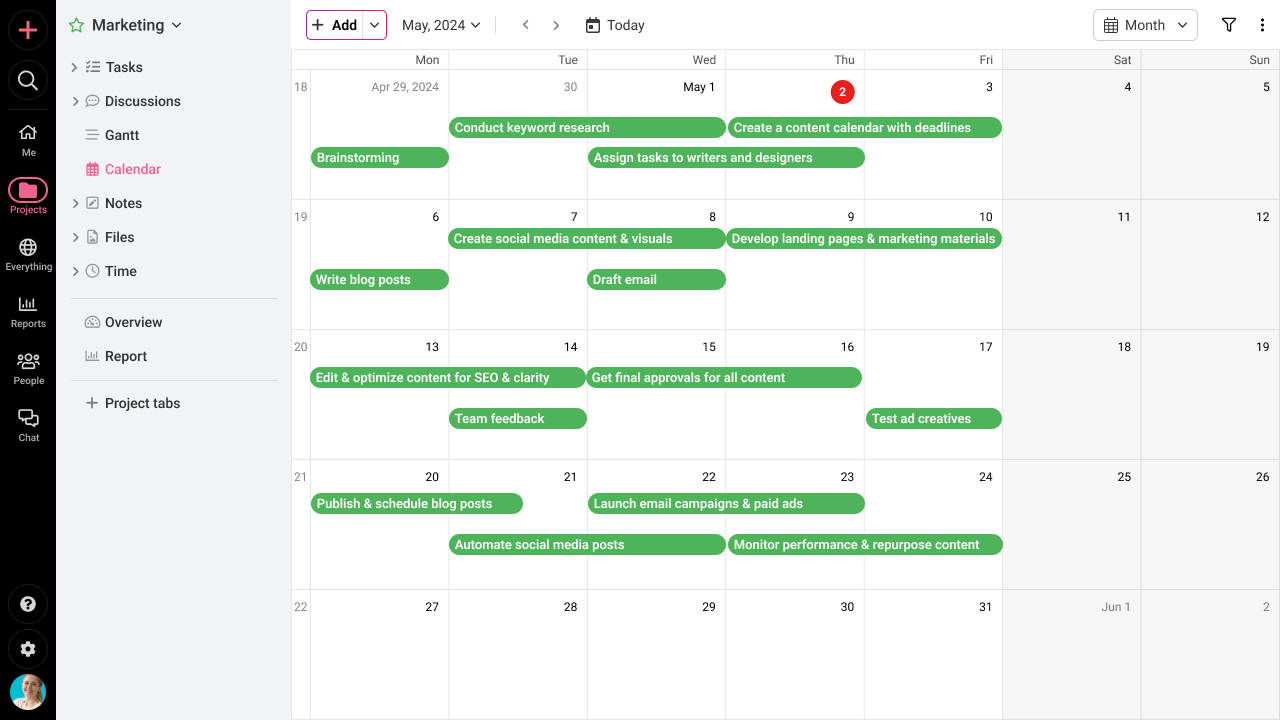 Content calendar.