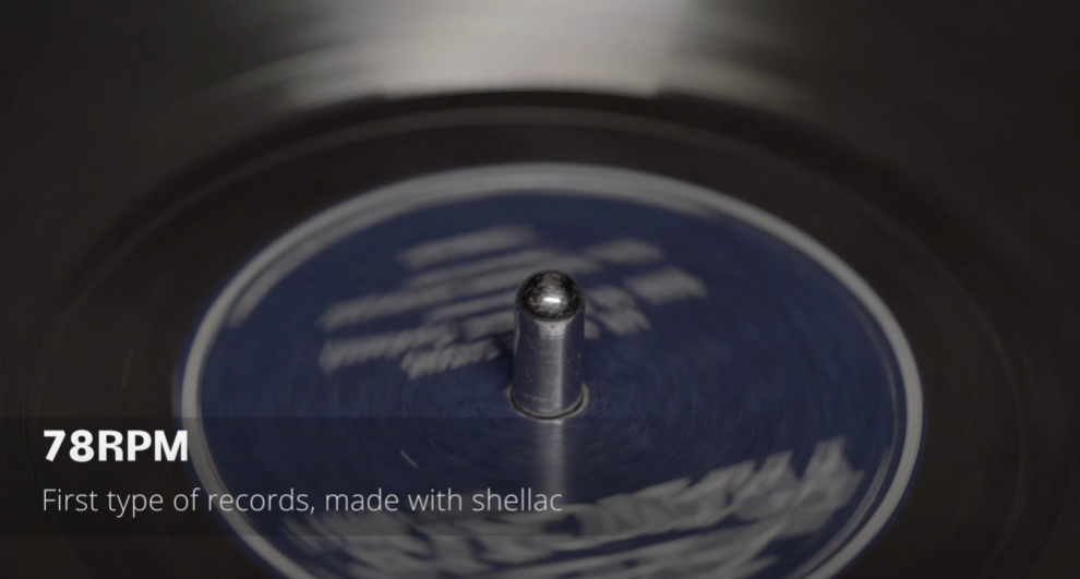 A spinning 78 RPM record made of shellac.