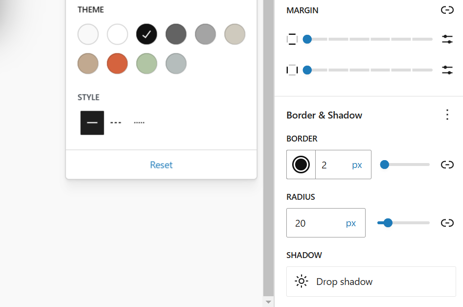 Setting Border and Radius for the custom CTA block in its Inspector Panel.