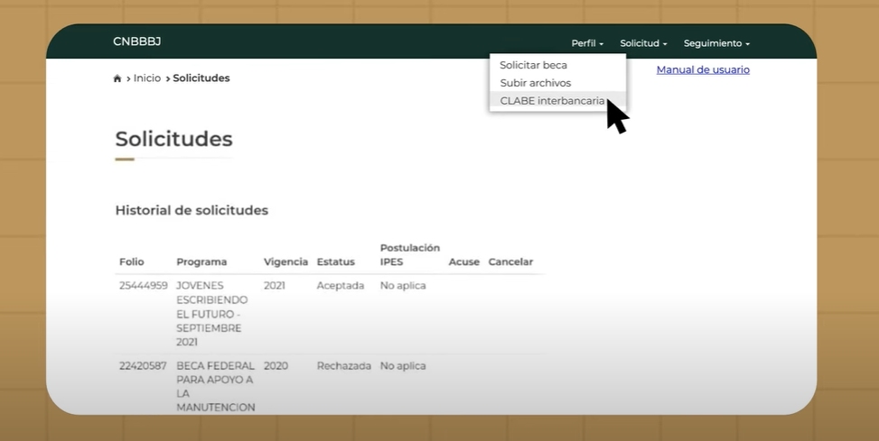 Ir al "Pedido" sección y seleccione “Registro CLABE”.