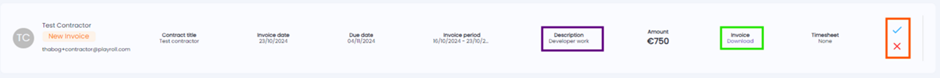 New invoice list showing description and upload preview