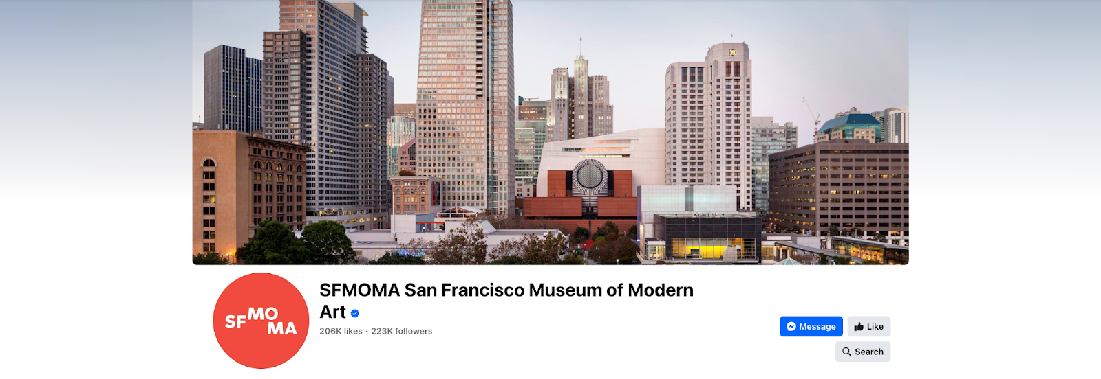 Facebook cover photo on desktop for the San Francisco Museum of Modern Art (SFMOMA)