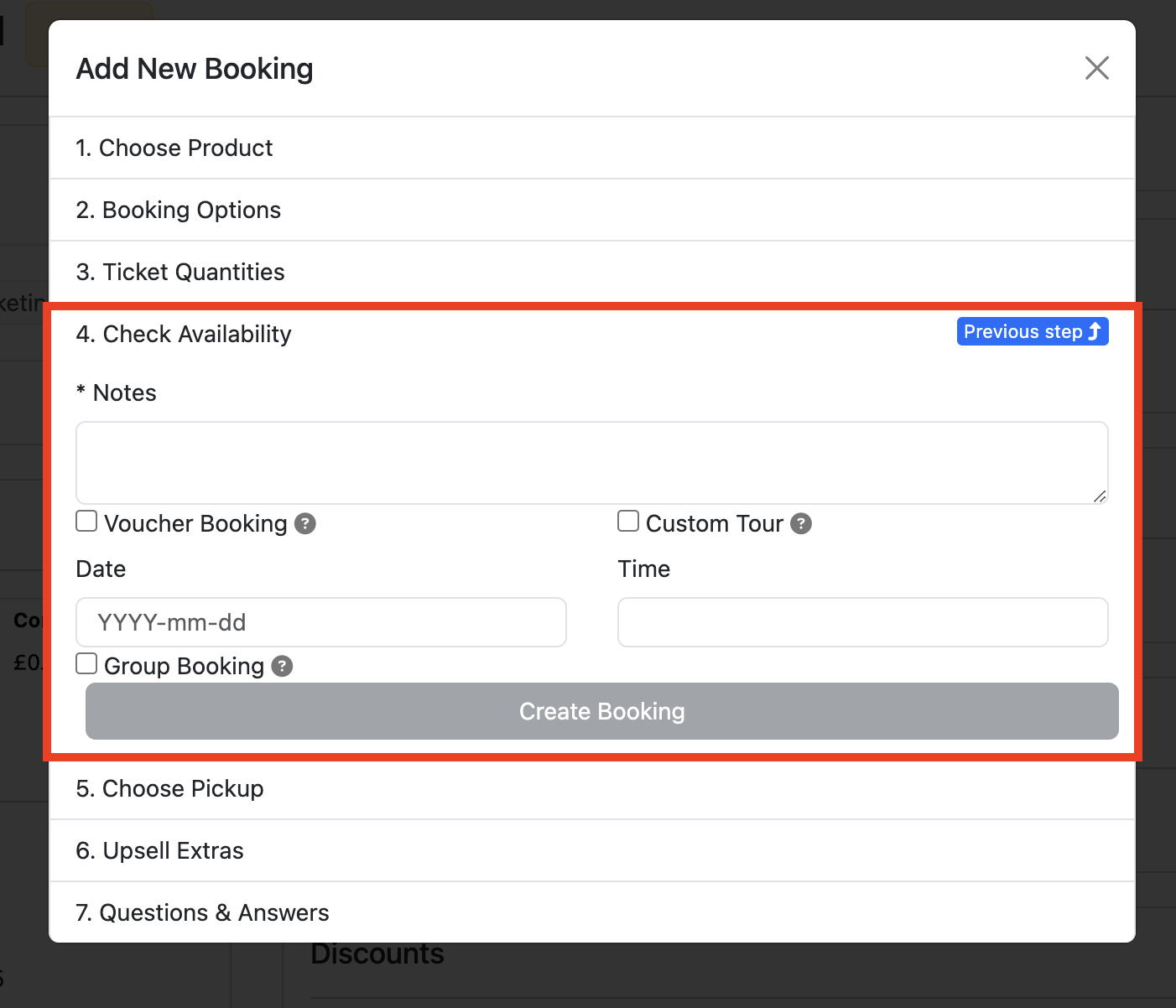 Select the appropriate booking type.