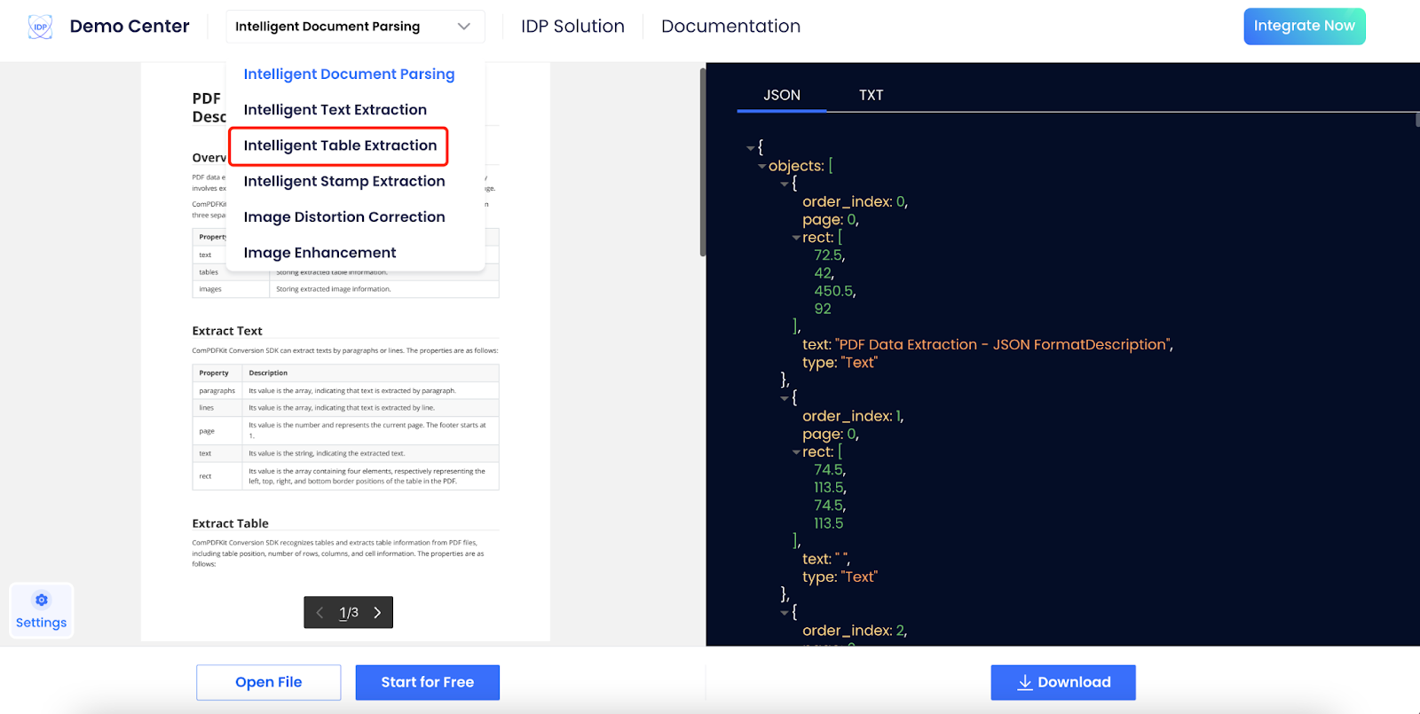 comidp-demo-to-extract-table