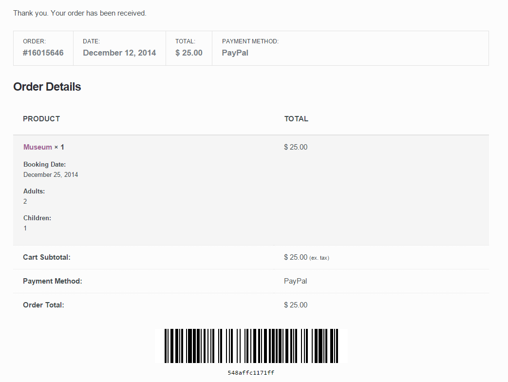 Bookings Use Case - Museum Tickets - Thank You Page