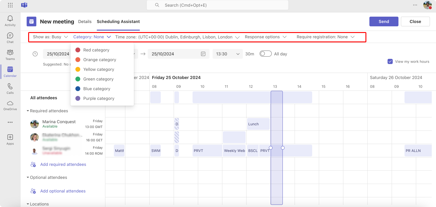 Pic. 14. Using “Scheduling Assistant” in Microsoft Teams.  