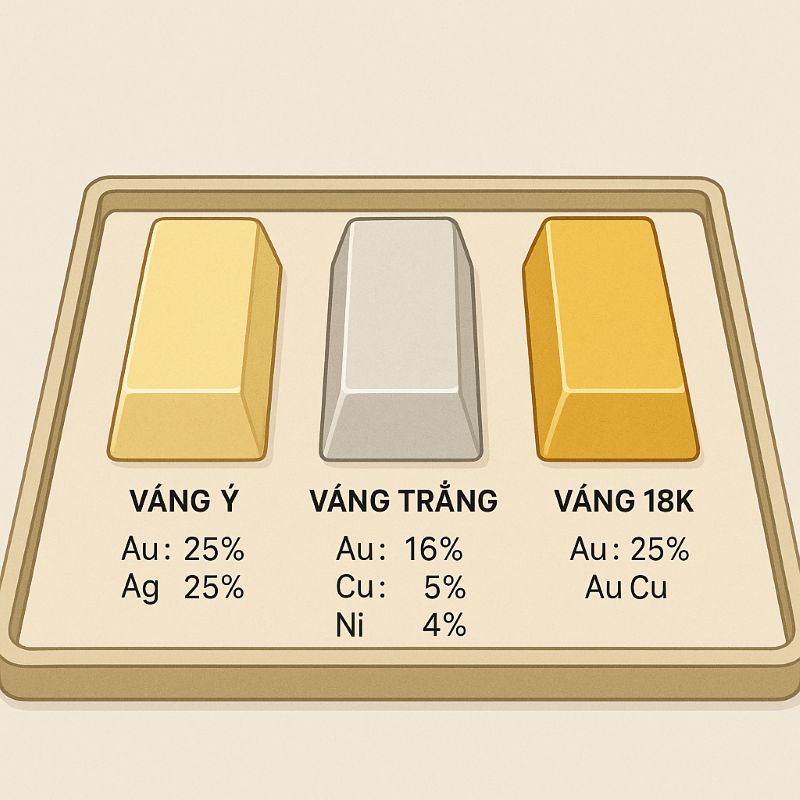 Các thỏi vàng hợp kim với sắc độ khác nhau
