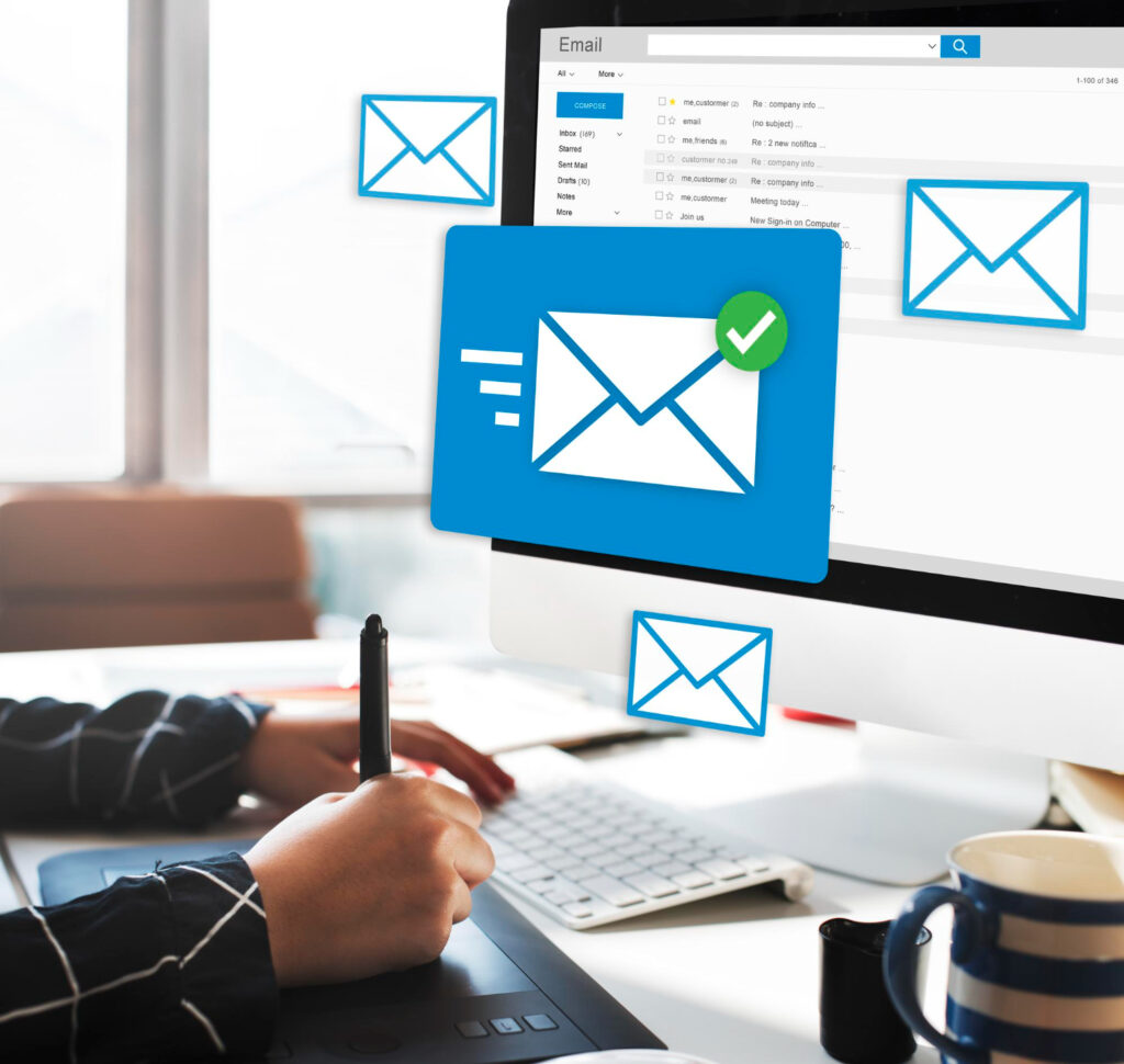 a person writing an email 