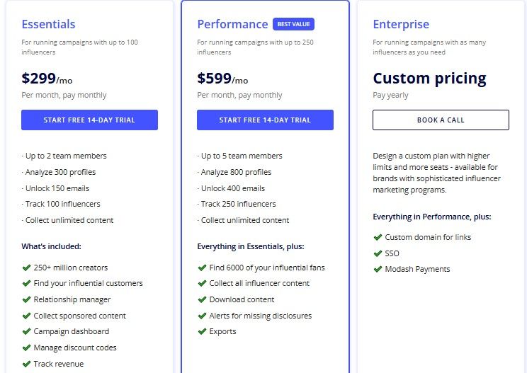 Modash pricing and plans