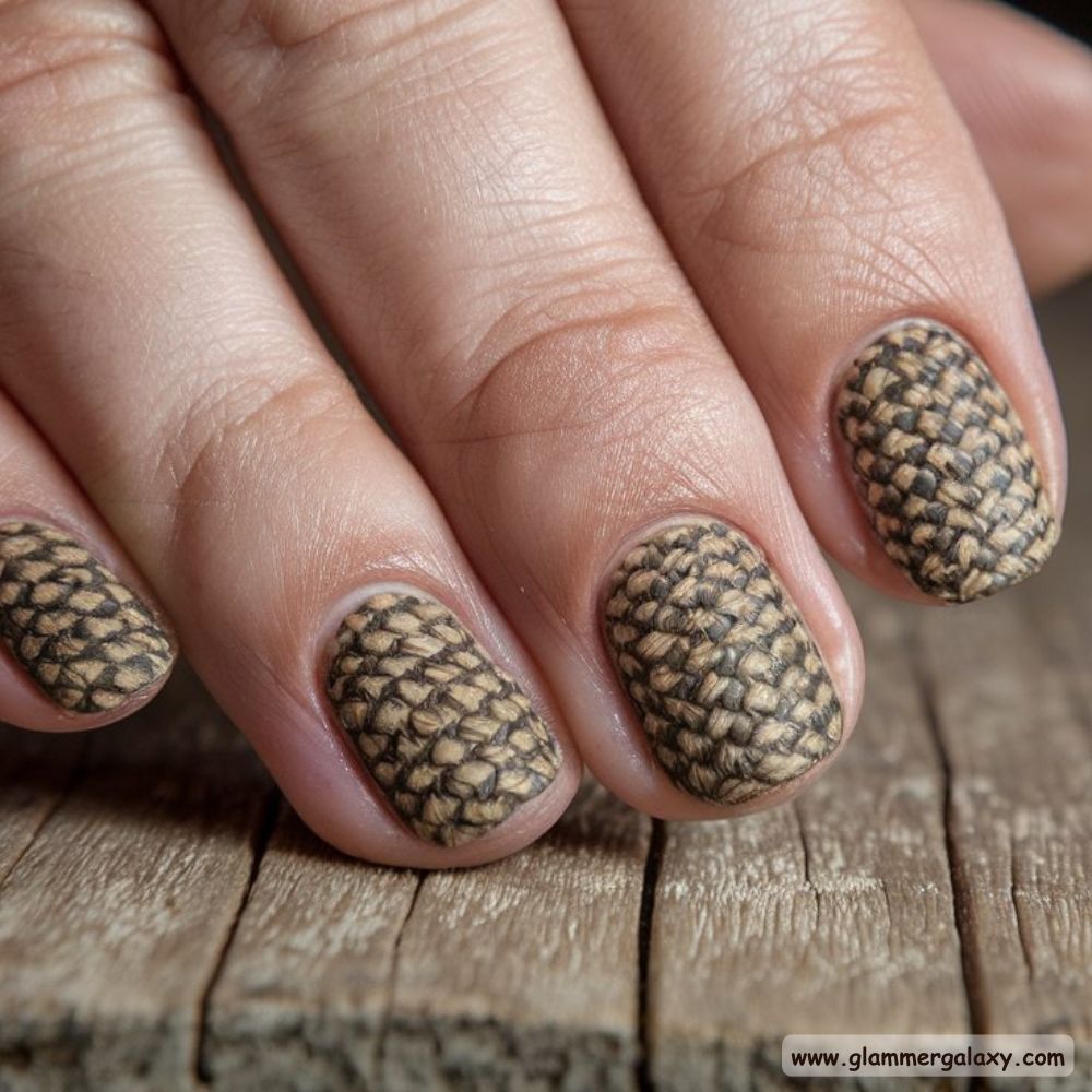 Korean fall nails having Textured Boucle Design
