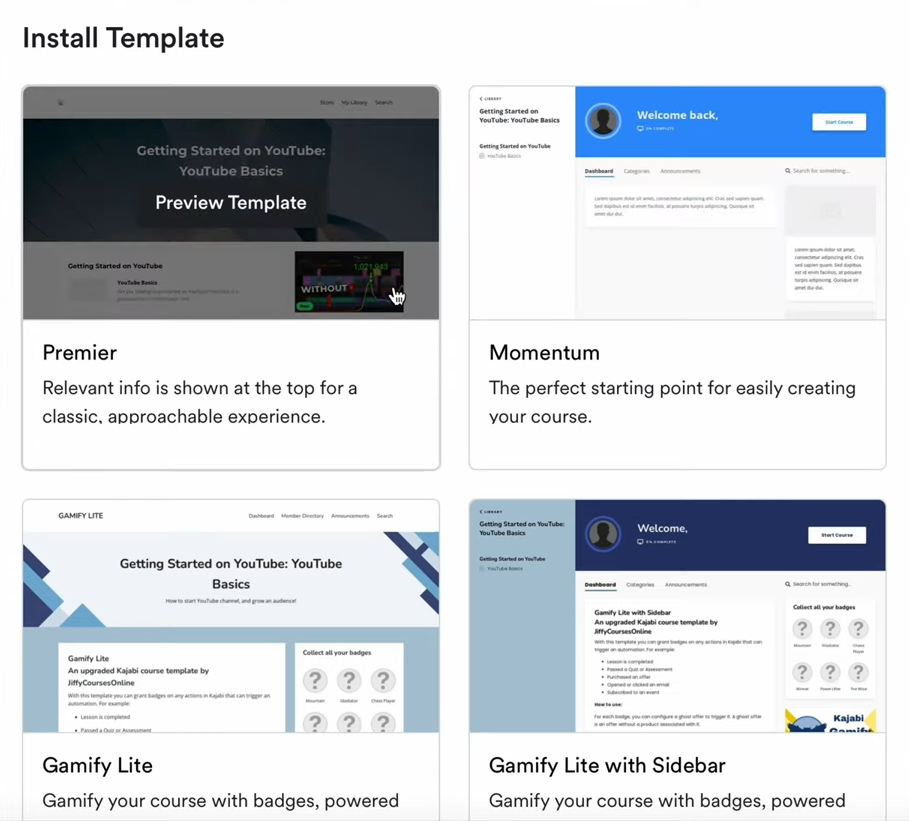 Kajabi's course player templates