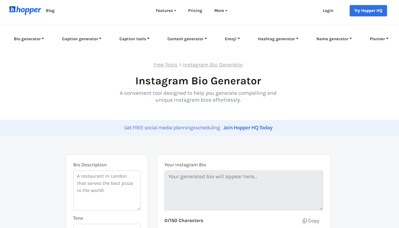 Hopper HQ’s Instagram Bio Generator