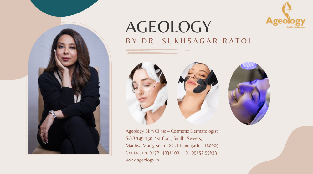 in this image the picture of Dr. Sukhsagar Ratol givrn with some skin care treatment by https://ageology.in/