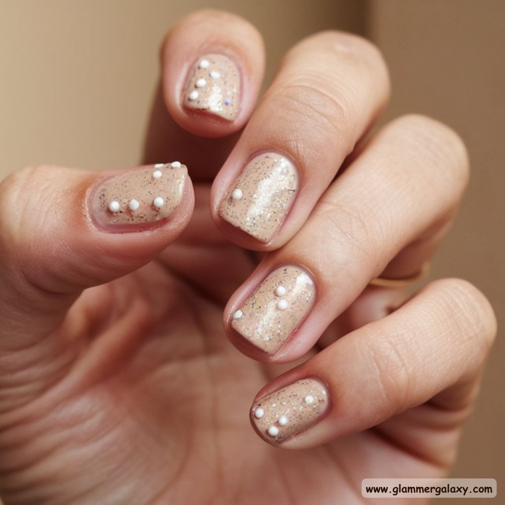 Neutral Winter Nails having Sparkling Glitter Styles
