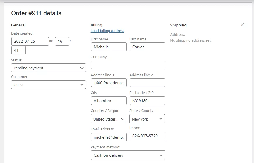 billing address and shipping address for invoice