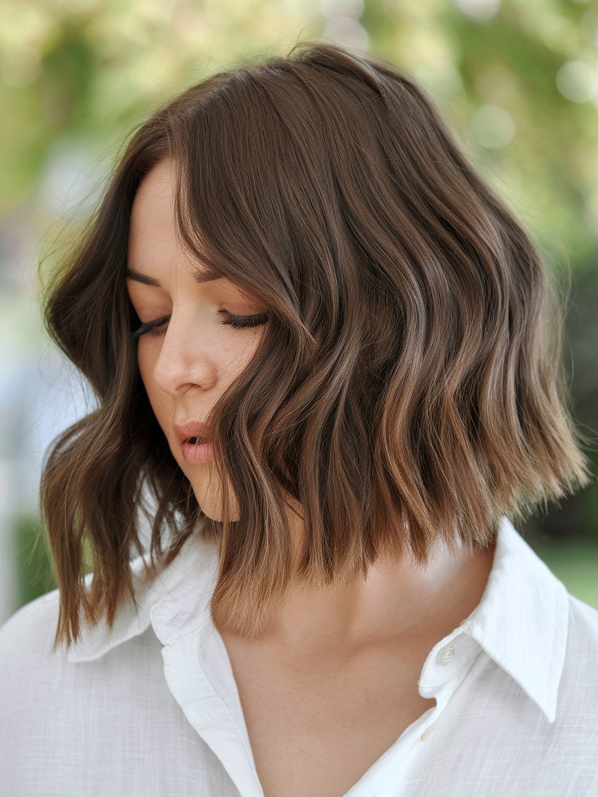 63. Chocolate Brown Inverted Bob with Jagged Ends