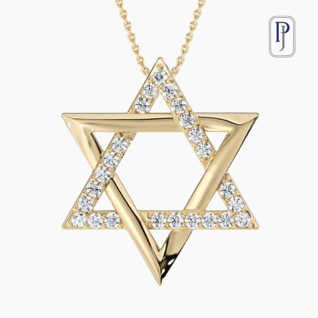 Star shaped diamond office wear pendant for woman in yellow gold.