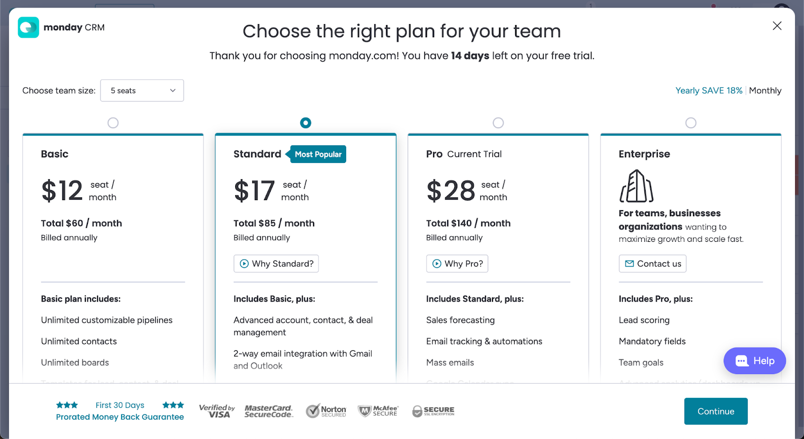 Monday Sales CRM pricing plans 