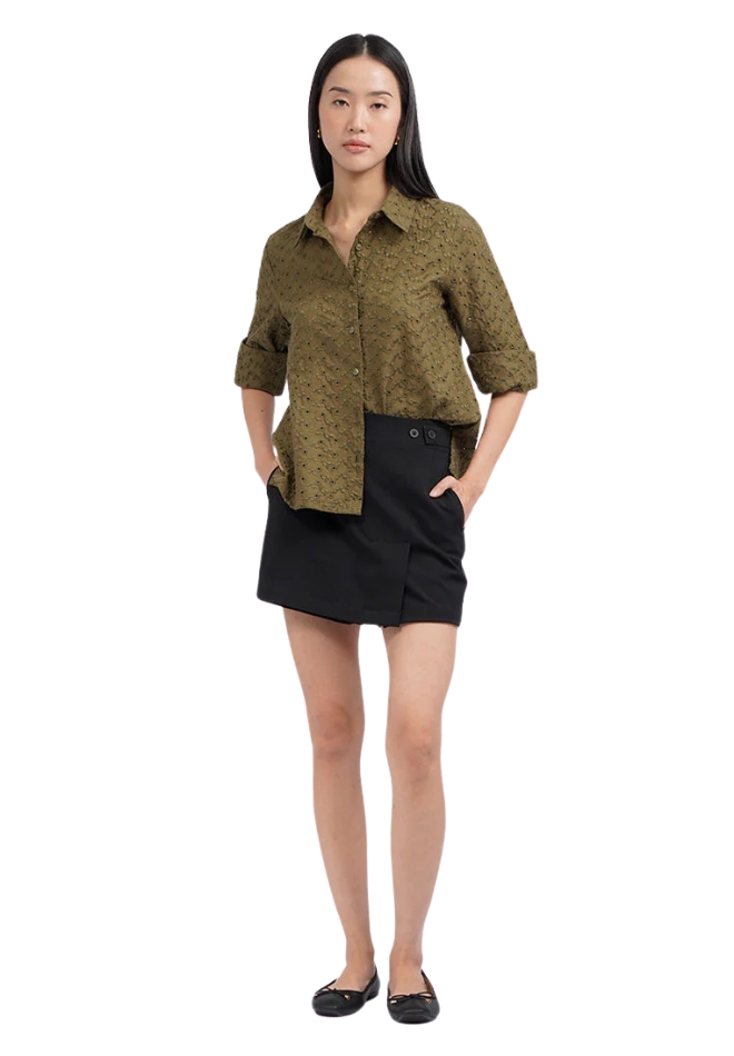 Long Sleeve Eyelet Shirt Olive.