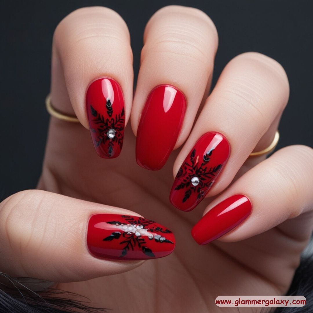 Red Winter Nail Designs having Scarlet Hue
