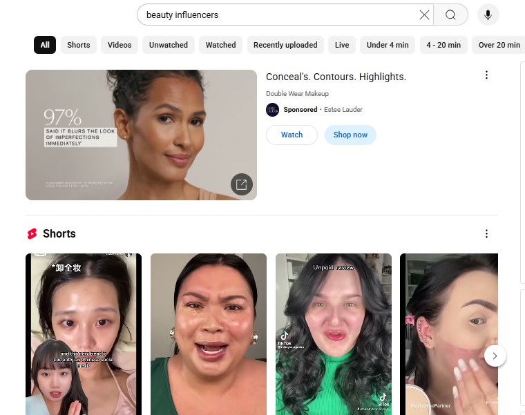 search for influencers on YouTube