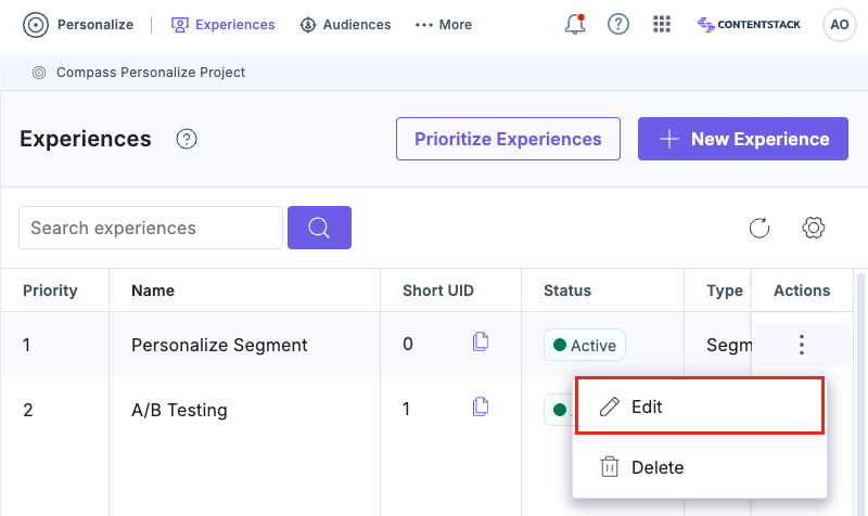 Edit an experience