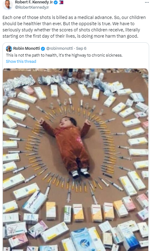 a newborn surrounded by vaccines that a baby has to take at an early age.