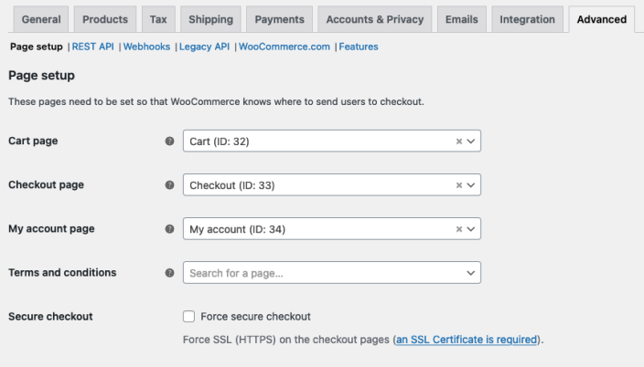 woocommerce settings to change checkout page