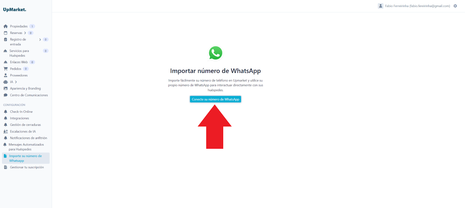 Seleccionando el menú de "Conecte su numero de WhatsApp"