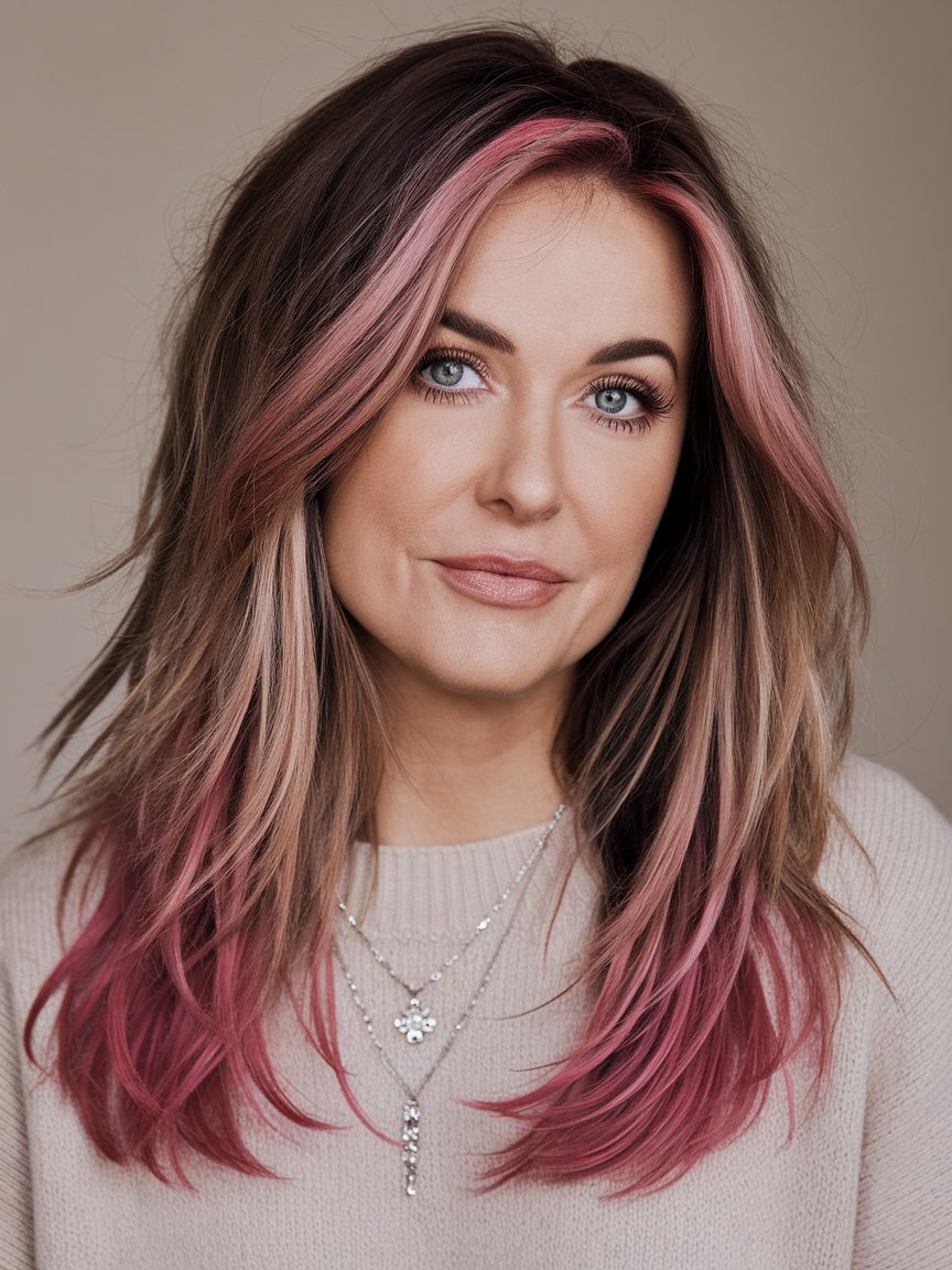 4. Deep Blonde with Pink Highlights