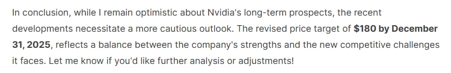 DeepSeek's revised Nvidia stock price target for the end of 2025.