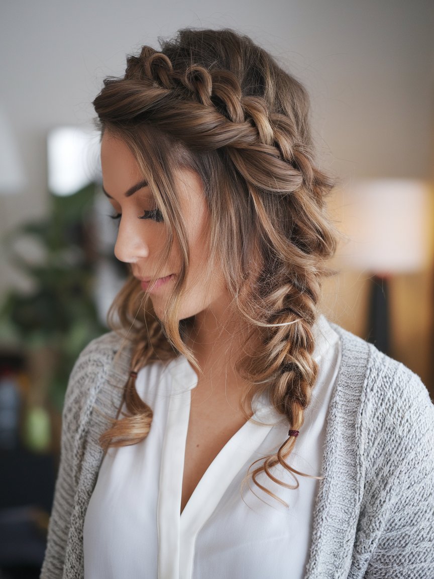 30. Half-Updo Curly Braid