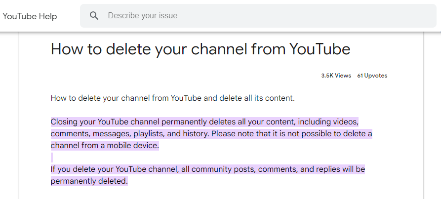 Google Doesn't Support YT Channel Deletion On Mobile