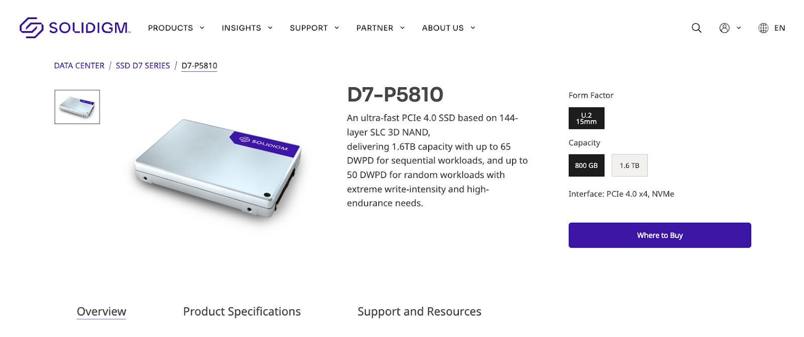 Screenshot of Solidigm D7-P5810 - Best for write-intensive workloads.