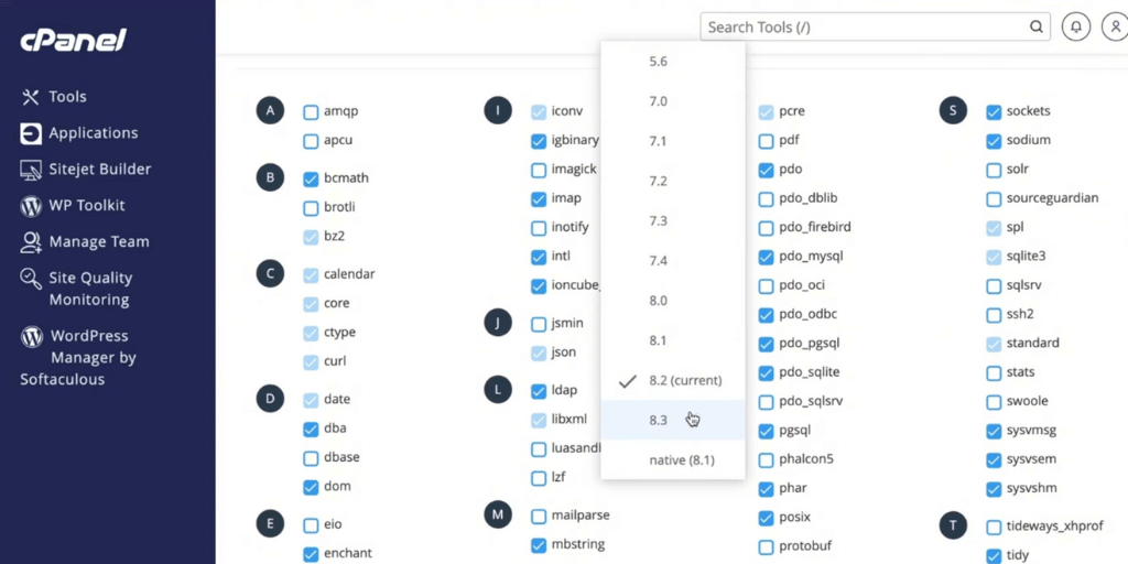 cpanel php dropdown