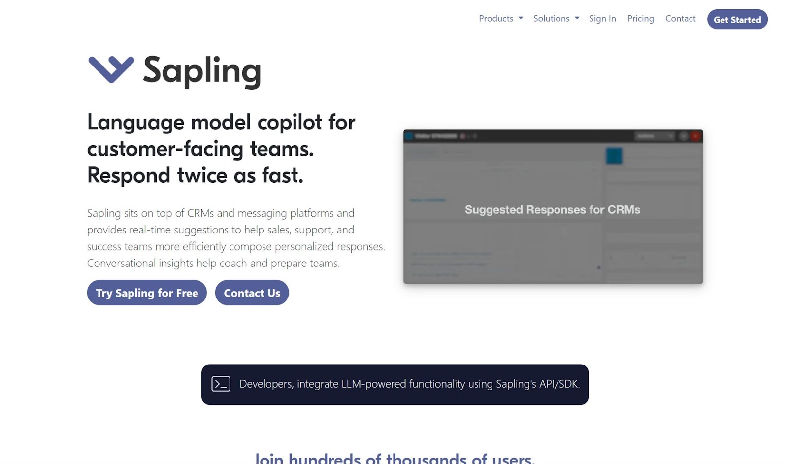 Screenshot of Sapling website