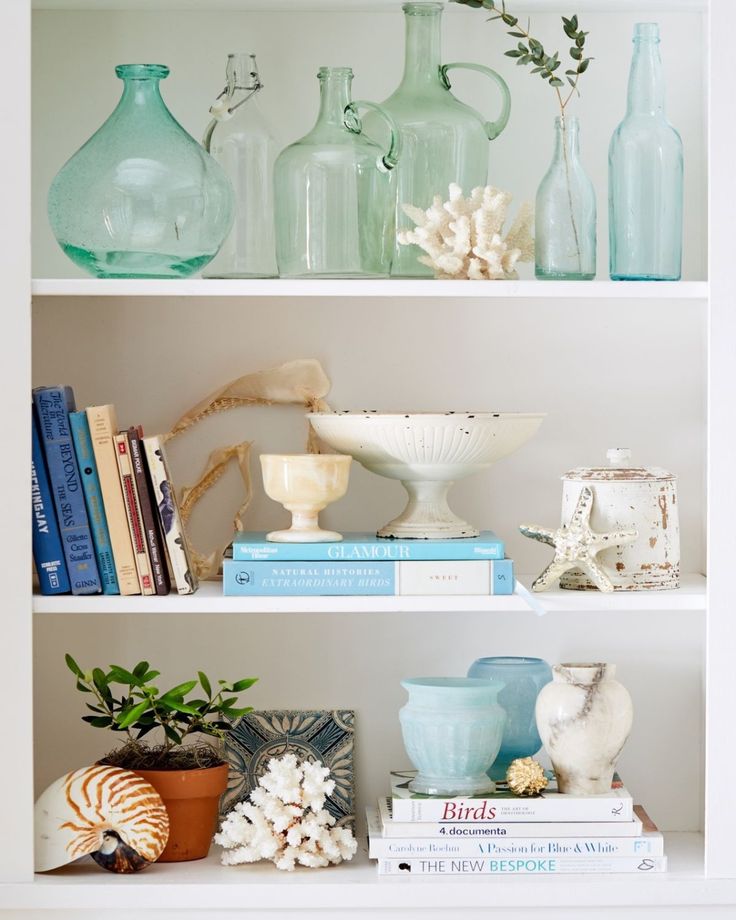 a shelf with various objects on it