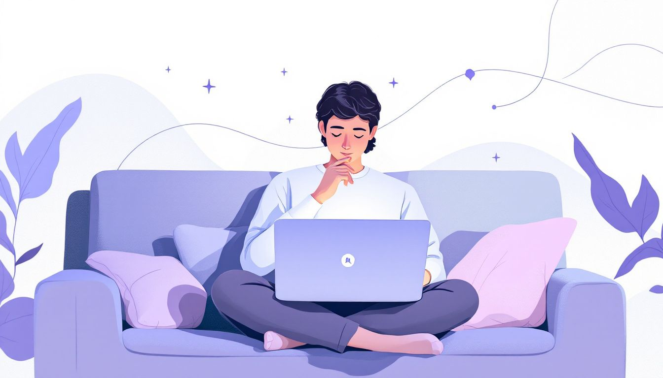 An illustration showing a person contemplating their mental health needs and how to find the best mental health apps for you.