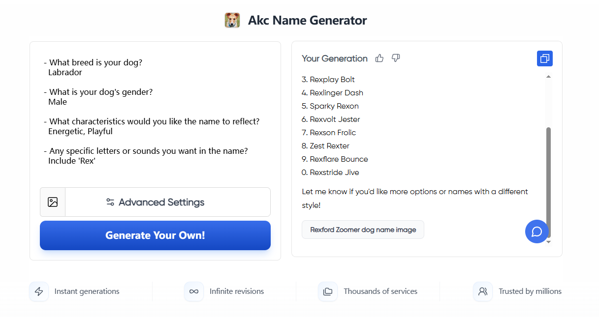 Vondy Registered Dog Name Generator - Best AKC Registration Name Generator