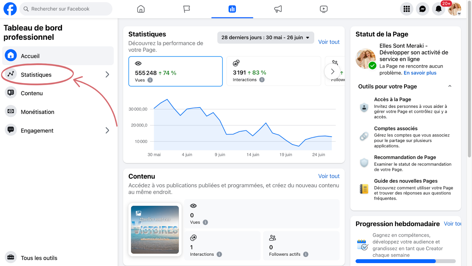 Onglet Statistiques Tableau de bord Facebook