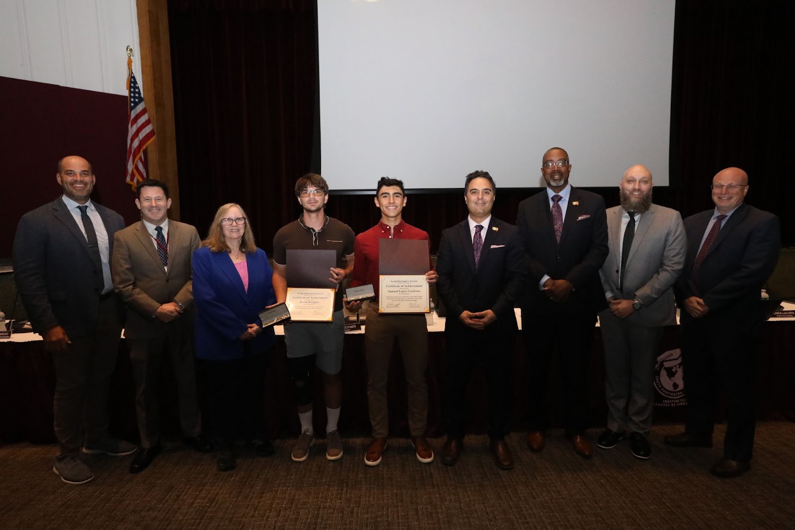 With much pride, the BOE took the opportunity to congratulate senior athletes and Suffolk County Champions Samuel Lopez Cardenas and Justin Keogler.