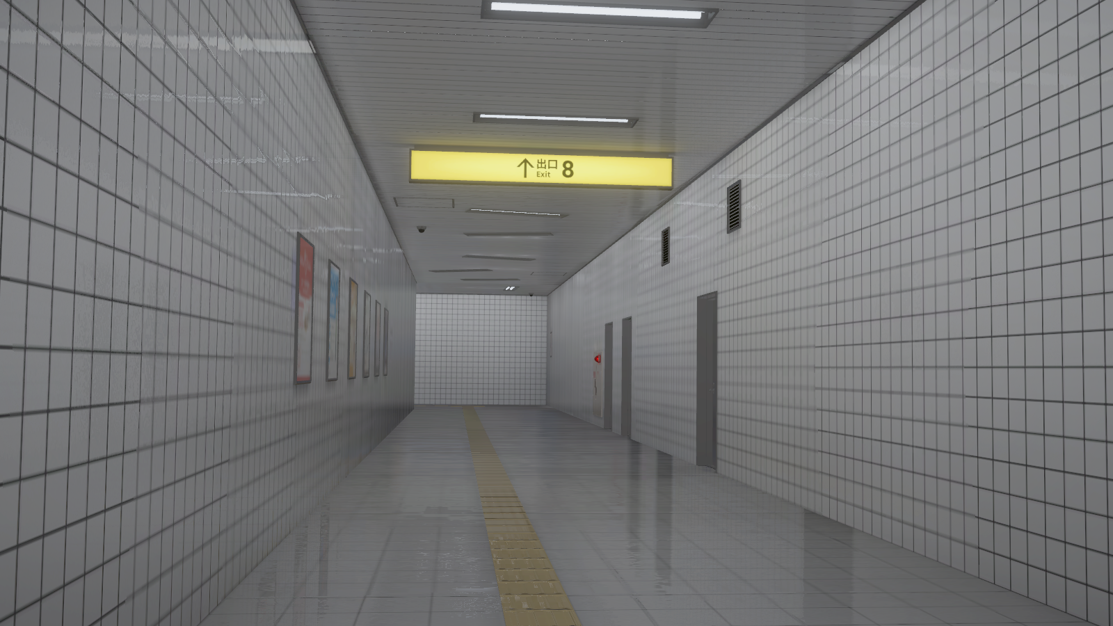 8番出口ブース内の様子地下鉄の駅の通路を模した作りになっている