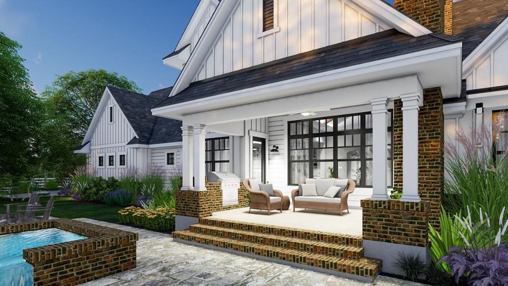 The lanai extends onto a pool deck with a built-in spa.