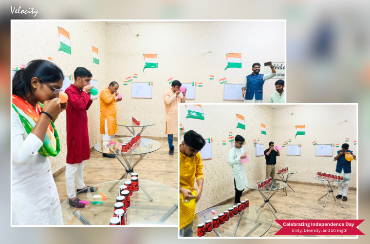 Participants using balloons to knock down glasses in the Balloon Cup Shooter challenge.