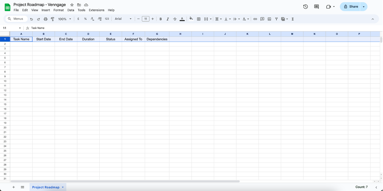 Creating headers on Google Sheets