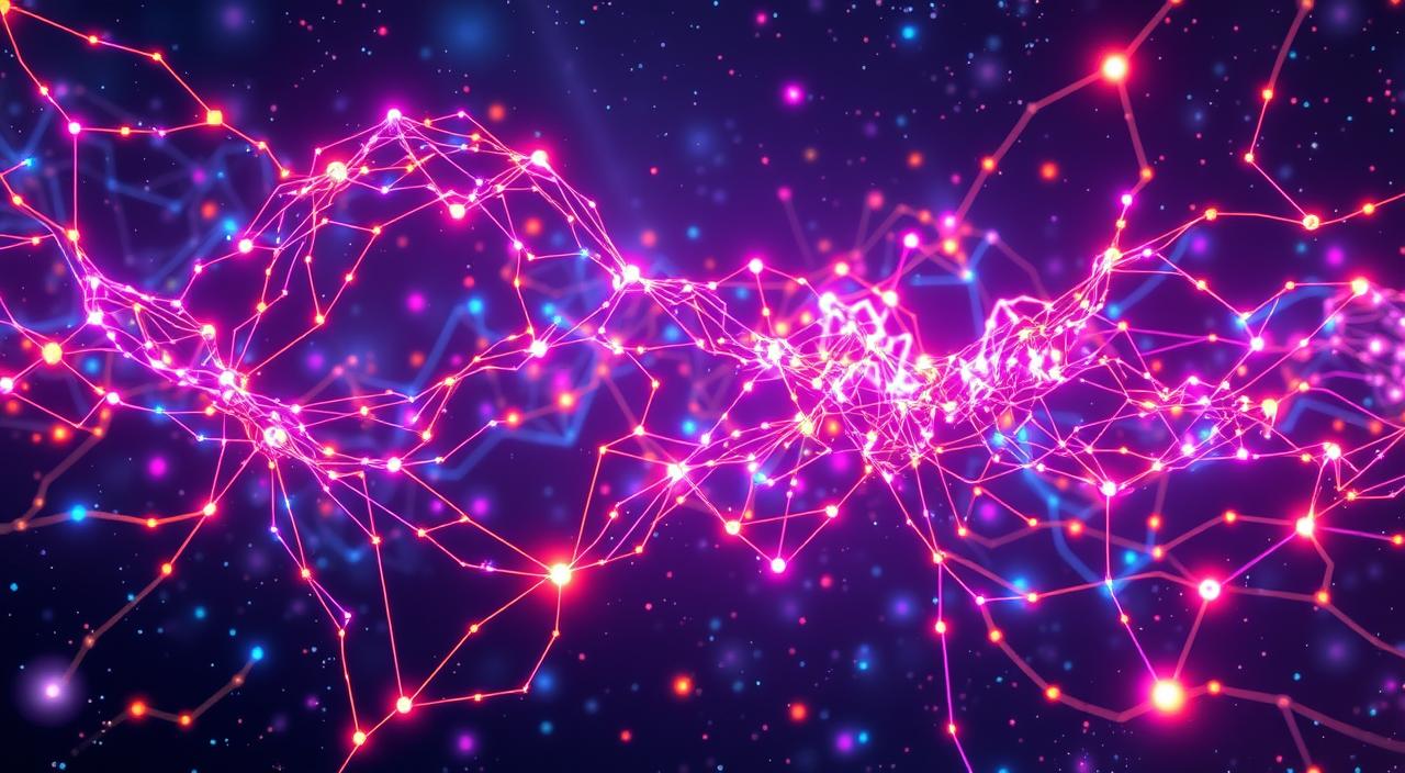 A futuristic representation of quantum neural networks, with intricate circuits and glowing nodes interconnected in a vibrant, ethereal space, showcasing intertwining strands of colorful quantum data and algorithms, surrounded by a cosmic backdrop of stars and swirling energy patterns.